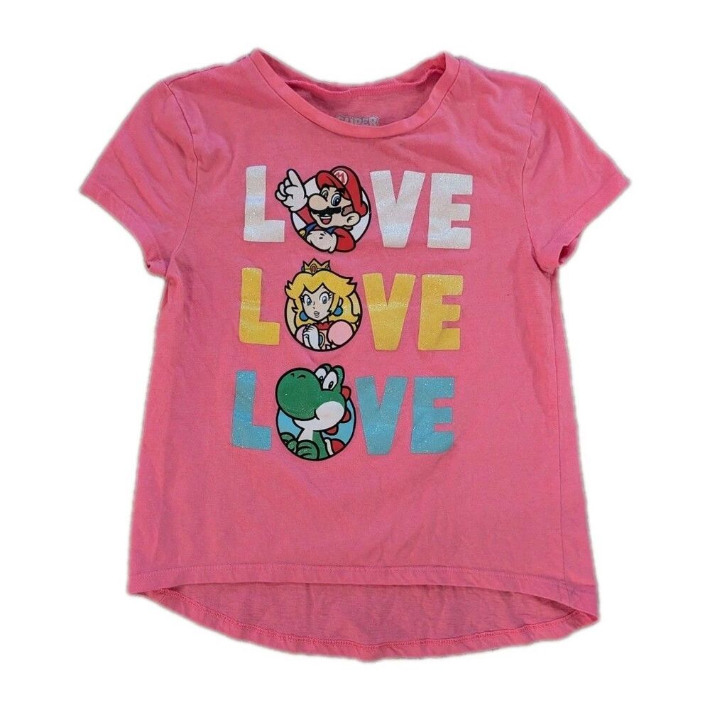 Super Mario Girls T Shirt Size 14/16 Pink Love Mario Peach Yoshi Nintendo